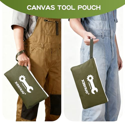 Small Tool Bag with Zipper,16oz 12 inch Tool Pouches - color: Green