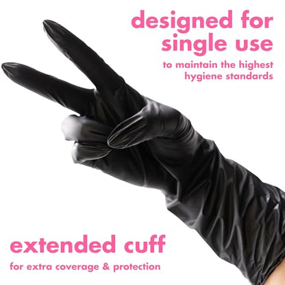 Colortrak Black Vinyl Gloves, Extended Cuff, 100 Count, Large - size: Large