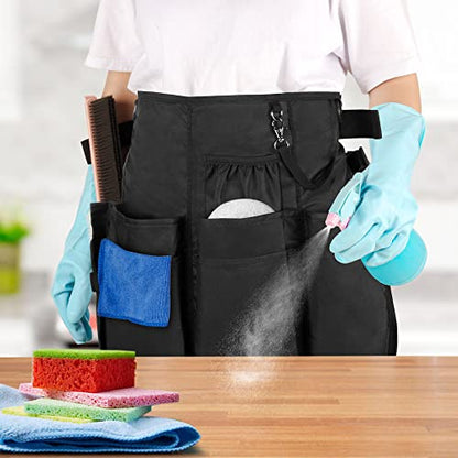 LoDrid Professional Cleaning Apron with 9 Pockets and Waist Belt, Black - color: Black
