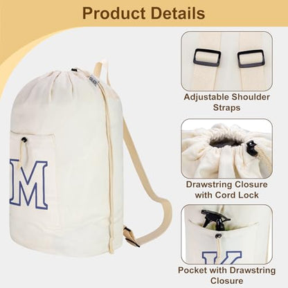 Laundry Bag Backpack Personalized Initial Canvas Laundry Bag, Letter M - color: Letter M, size: X-Large