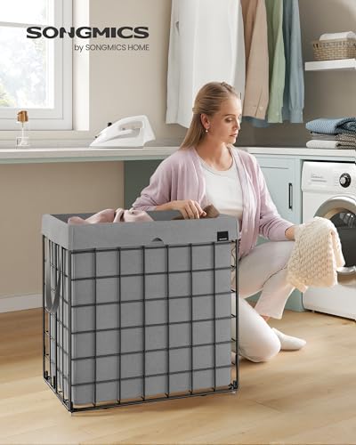 SONGMICS Laundry Hamper, Collapsible, 34.3 Gal. (130L) - color: Black + Gray, size: 130 L