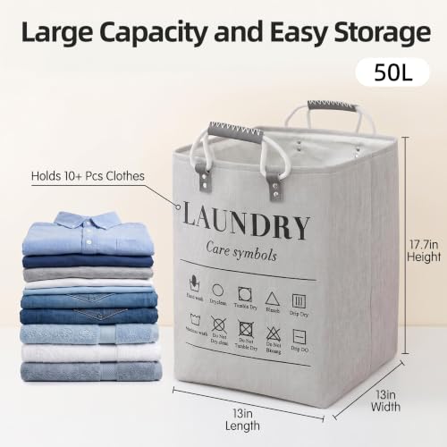 Small Laundry Basket, 50L Foldable Laundry Hamper Organizer with Handles, Fashion Portable Laundry Basket in Bedroom, Laundry Room, Closet, Bathroom, College Dorm (Light Gray) - color: Light Gray