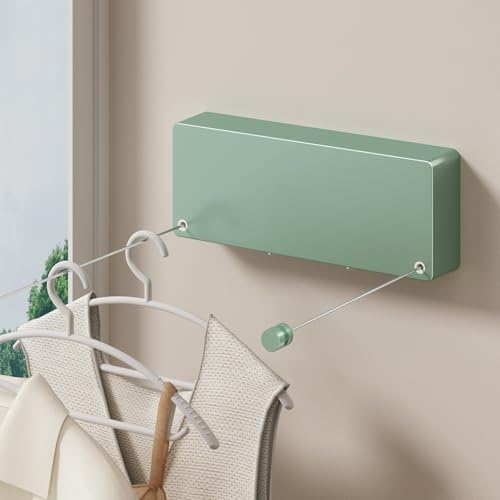 Retractable Clothesline Indoor, Non-Sagging Clothes line retracting Outdoor, Heavy Duty Wall Mounted Laundry Line Adjustable Stainless Steel for Laundryroom, Bathroom, 15.8 Feets Double Lines Green - style: Green