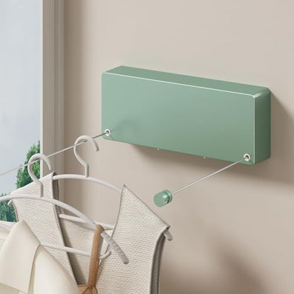 Retractable Clothesline Indoor, Non-Sagging Clothes line retracting Outdoor, Heavy Duty Wall Mounted Laundry Line Adjustable Stainless Steel for Laundryroom, Bathroom, 15.8 Feets Double Lines Green - style: Green