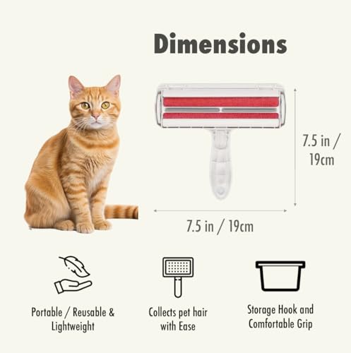 Roller Pet Hair Remover and Reusable Lint Roller - Cat and Dog Hair Remover for Furniture, Carpet, Clothes, Bedding and Car Seats- Lightweight, Multi-Surface Fur Removal Tool (Red) - color: Red