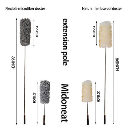 Midoneat Lambswool Duster with Extra Flexible Microfiber Head,Long Reach/Extendable Duster Up to 86" for Cleaning High Ceiling Fan, Interior Roof, Cobweb, Keyboard, Furniture