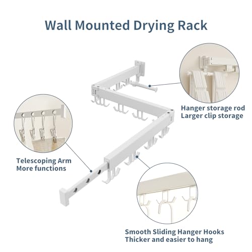 JOOM Aluminum Wall Mounted Clothes Drying Rack, 51-Inch Tri-Fold, White