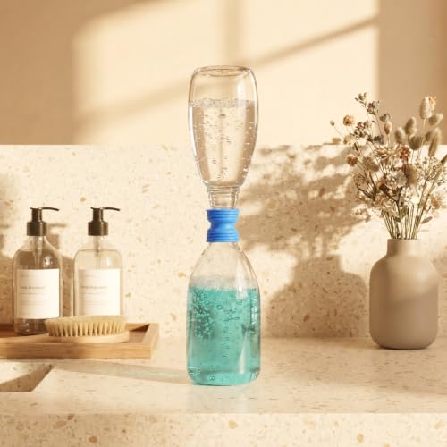 4 Pack Bottle Emptying Kit, Reusable Double-Sided Silicone Soap & Lotion Bottle Saver Connector Coupler, No-Spill Liquid Transfer Adapter Between Bottles for Shampoo, Soap (Blue, 1.54x1.61)