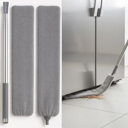 Flat Gap Dust Cleaner with Extendable Pole, Bafezoze Retractable Under Appliance Duster with 2 Washable Microfiber Pads, Slim Flexible Gap Mop for Cleaning Under Bed Sofa Cabinet Refrigerator Gray - size: Gap Duster Gray 2PCs