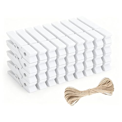 jijAcraft 2.9 Inch Large Clothes Pins - 50Pcs Wooden Clothespins - color: White Brown, size: 2.9 inch, 50 pcs