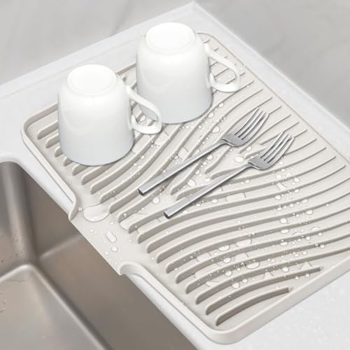TIKNIK Silicone Dish Drying Mat for Kitchen Counter, Beige-1pcs, 16" x 12" - color: Beige-1pc, size: 16" x 12"