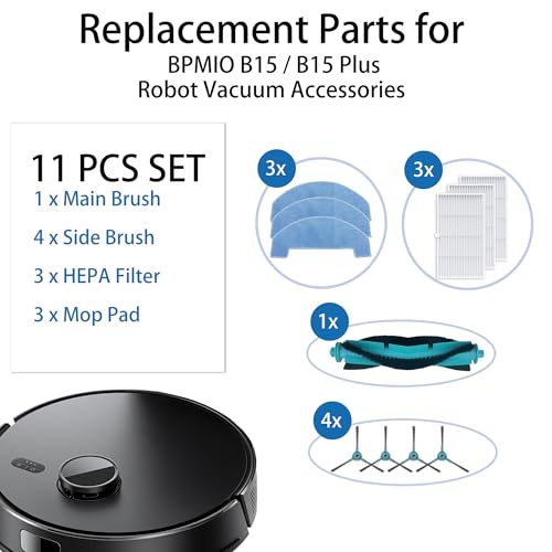 11 Pack Replacement Parts for BPMIO B15 / B15 Plus Robot Vacuum Accessories