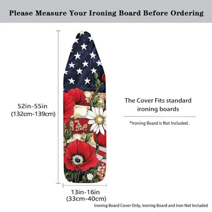 American Flag Poppy Iron Board Cover Stain Resistant Ironing Board Replacement Cover Thick Padding Fits Standard Size - color: American Flag Poppy