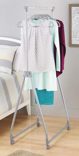 Whitmor Foldable Garment Rack - Rolling Clothes Rack - Adjustable Height - Silver - color: Silver - Foldable Adjustable Height