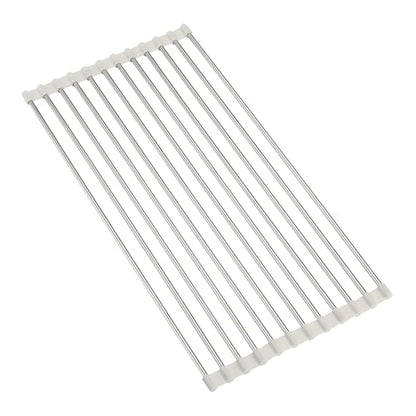 Roll Up Dish Drying Rack, Over Sink Multipurpose Rack, 17.6" x 9.3" Stainless Steel Foldable Dish Drainer, White