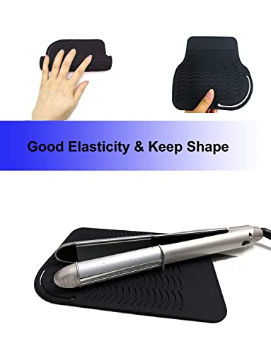 Heat Resistant Mat for Curling Iron, Flat Irons and Hair Straightener Hair Styling Tools 9" x 6.5", Food Grade Silicone, Black - color: Black