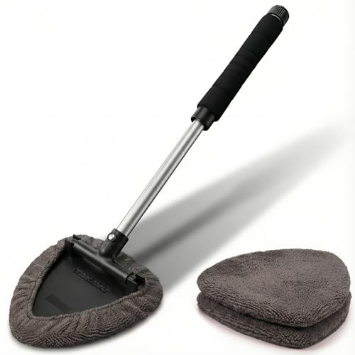 TAKAVU Window & Windshield Cleaner, Extendable, 3 Microfiber Pads (Grey) - color: Grey