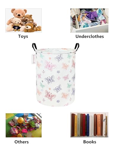Foldable Waterproof Round Fabric Laundry Basket Home, Colorful Butterfly - color: Round-Colorful Butterfly