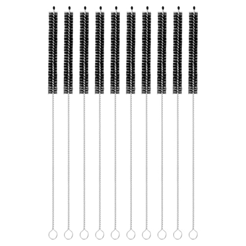 uxcell 10Pcs Drinking Straw Cleaning Brushes, 10" x 2/8" Nylon Bristles Long Straw Brush Pipe Cleaner for Washing Straws Pot Spout, Sippy Cup, Bottle and Tube (Black) - color: Black, size: 10" x 2/8"