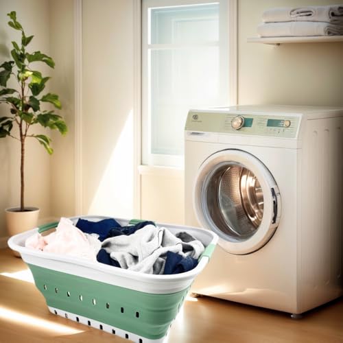 SAMMART 42L (11 gallon) Collapsible Plastic Laundry Basket - Foldable Pop Up Storage Container/Organizer - Portable Basket - Space Saving Hamper/Basket (Grey/Dark Sea Green (Set of 2)) - color: Grey/Dark Sea Green (Set of 2)