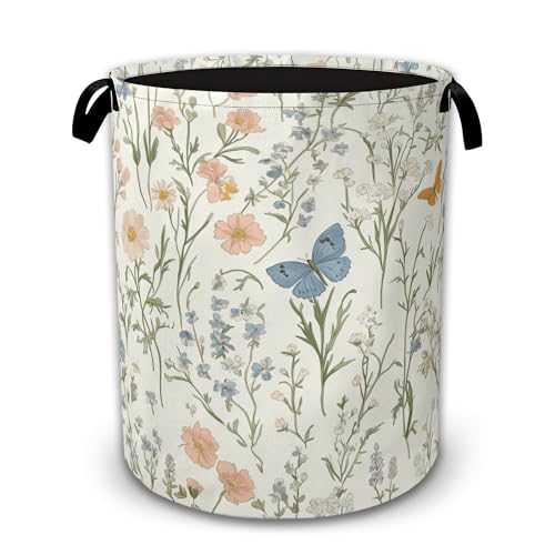 Collapsible Laundry Basket,Wildflowers Butterfly Waterproof Oxford Cloth Hamper with Handles,Plants 16 x 20.8 Inch Portable Storage Organizer for Laundry Room Bedroom - color: Wildflowers Butterfly,Plants