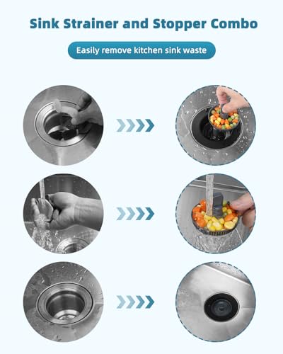 Universal 3 in 1 Kitchen Sink Drain Strainer Stopper Combo, Matteblack - style: Black Metal Shell with Folded Handle Strainer