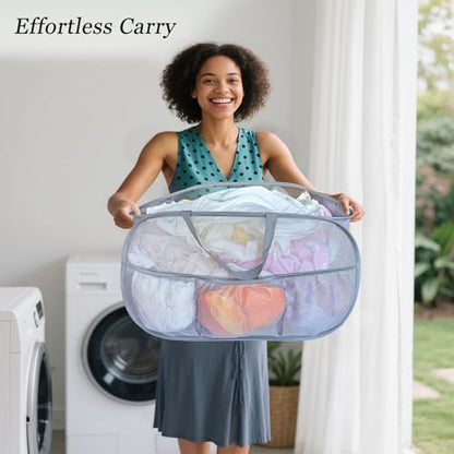 Pop Up Laundry Hamper 2 Pack with Handles & Side Pockets - color: Grey + Grey