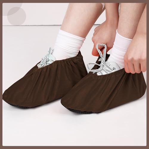 JaGely 11 Pair 11 Pair Reusable Cloth Shoe Covers for Indoors, Brown - color: Brown