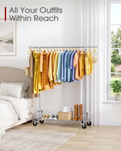 Sakugi Clothes Rack - Large-Capacity Clothing Racks for Hanging Clothes with Lockable Wheels, Space-Saving Metal Coat Rack for Bedroom, Laundry Room, Entryway, 45.6" x 16.9" x 59", Silver - color: Silver, size: 45.6" x 16.9" x 59"(1 Rod)