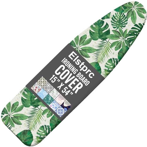 Floral Ironing Board Cover and Pad 15x54 Inch, 100% Cotton Surface Durable Iron Cover, Standard Size Ironing Board Covers, with Elastic Edge & 2 Hook & Loop Fastener Straps for Easy Installation - color: Floral01