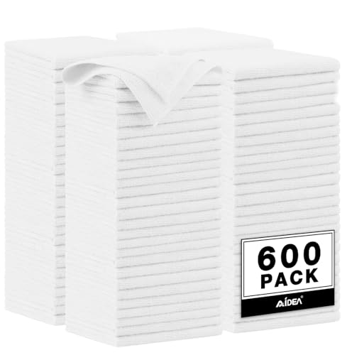 AIDEA Microfiber Cleaning Cloth White, 600PK, Shop Towels 12×12" - color: White, size: 600PK