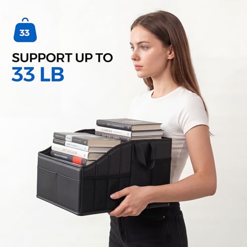 WHHMK Sturdy Leather Car Storage Support Up to 33 LB of Weight, Black - color: Black