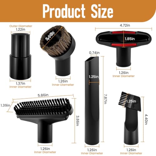 6Pcs 1-1/4'' Vacuum Hose Brush and Connector Attachment Kit