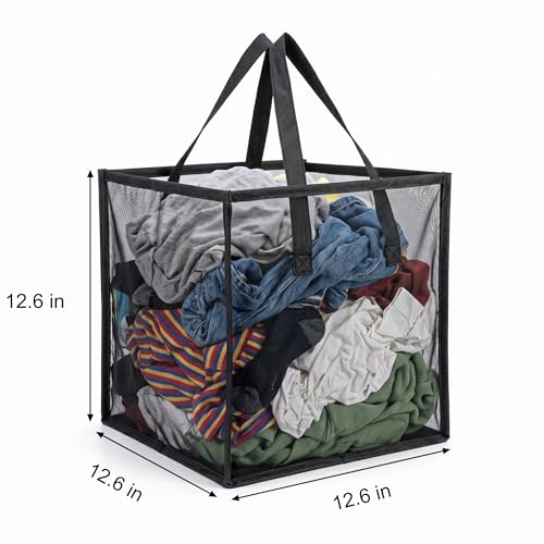 SOUJOY 4Pcs Pop Up Laundry Baskets, 13 Inch Collapsible Mesh Popup Clothes Hampers, Portable and Foldable Washing Bin with Handles for Home, Dorm, Travel and Storage, Black