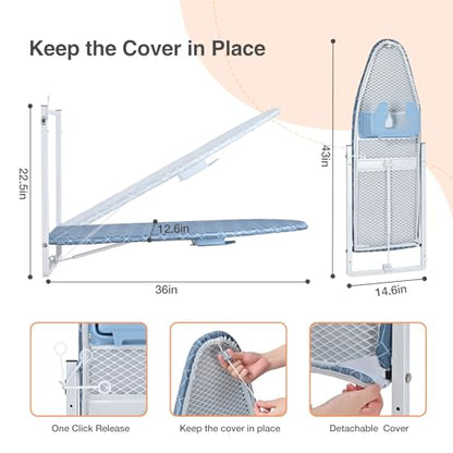 KINGBOARD Wall Mounted Ironing Board with Iron Storage, Foldable Iron Board - color: Blue