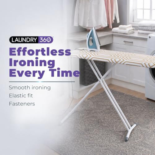Laundry 360 Ironing Board Cover with Pad | Scorch Resistant Cotton | Gold Color Geo Crystal Print | Elastic Fit Hook Loop Fasteners - color: Gold, size: 15" x 54" x 0.1"