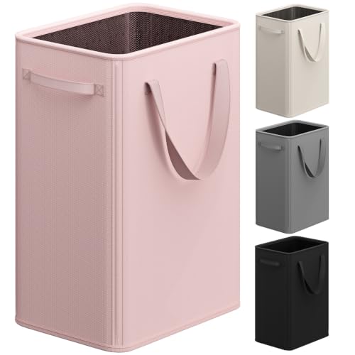 Optish 90L Pink Slim Laundry Hamper, Large Laundry Basket with Handles, Baby Hamper for Nursery, Dorm, Bedroom, Living Room, Collapsible Laundry Basket - color: Pink, size: 90L