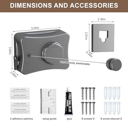 Retractable Clothesline for Indoor & Outdoor Use, Grey - color: Gray