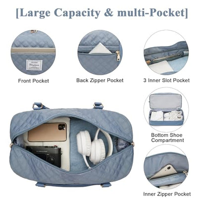 Large Travel Duffle Bag Carry on Weekend Bag with Shoes Compartment Gym Bags for Travel Women Men Waterproof Business Work Overnight Trips Sport Hospital Airplane Travel Essentials GreyBlue - color: A21-GreyBlue