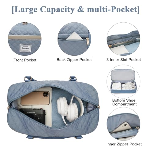 Large Travel Duffle Bag Carry on Weekend Bag with Shoes Compartment Gym Bags for Travel Women Men Waterproof Business Work Overnight Trips Sport Hospital Airplane Travel Essentials GreyBlue - color: A21-GreyBlue