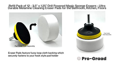Refill Pack of 12 Drill Powered 3.5” Magic Sponge Erasers - size: Round 3.5" x 1.25" Thick