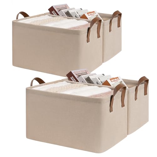 CHICVITA 30L Large Fabric Closet Baskets for Shelves, 4Pack, Brown - color: Brown 4-Pack, size: 16 ¾" L x 11" W x 9 ¾" H