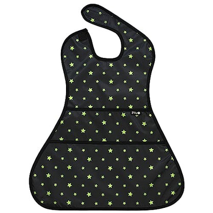 Plie Full Coverage Waterproof Feeding Bib for Toddlers – Extra Long Apron Bib for Mealtime, Self-Feeding, High Chairn - color: Green Star