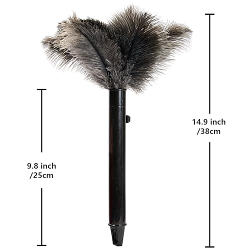 Retractable Ostrich Feather Duster for Cleaning, Fluffy and Natural Feather Duster with Retractable Handle， Reusable Eco-Friendly Handheld Cleaning Supplies (15 inch) - color: Model-15”-brown-1 Pieces