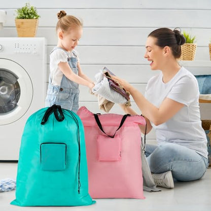 24" x 33" Extra Large Heavy Duty Laundry Bag With Handles, Travel Laundry Bag for Dirty Clothes,Traveling, Camp - color: blue+pink