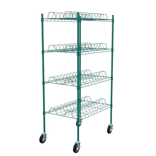 PRO&Family 24" x 48" Mobile Green Epoxy 4-Tier Commercial Drying Rack with Casters – Heavy Duty Wire Shelving for Dish Drying, Kitchen Storage & Food Service Use (3" Slots) - size: 24" x 48" Mobile