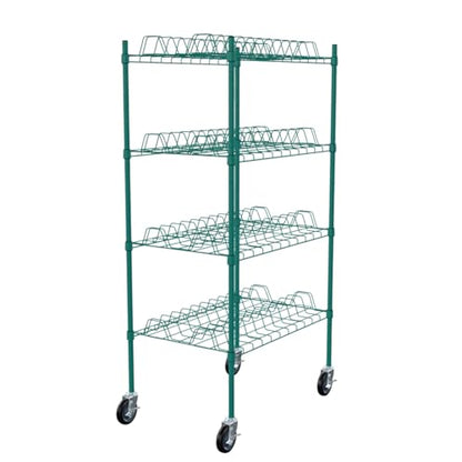 PRO&Family 24" x 48" Mobile Green Epoxy 4-Tier Commercial Drying Rack with Casters – Heavy Duty Wire Shelving for Dish Drying, Kitchen Storage & Food Service Use (3" Slots) - size: 24" x 48" Mobile