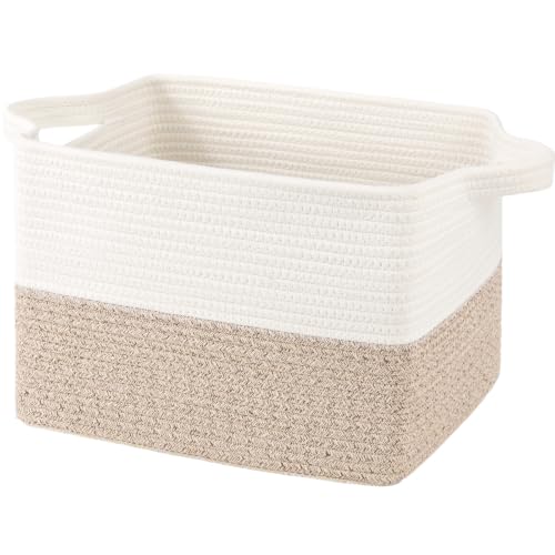 OIAHOMY Woven Storage Basket, Small Baskets for Organizing Brown & White - color: Brown & White, size: 13.5"x11"x9.5"