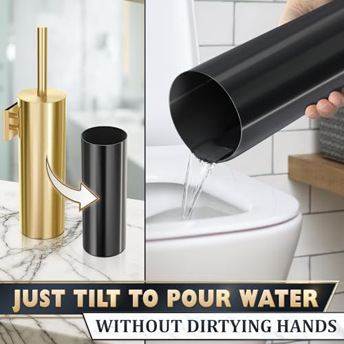 2 Pcs Wall-Mounted Stainless Steel Toilet Brush and Holder Set (Gold) - color: Gold