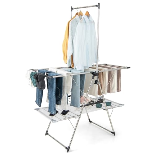 GIANTEX Foldable Clothes Drying Rack with 6-Level Adjustable Height